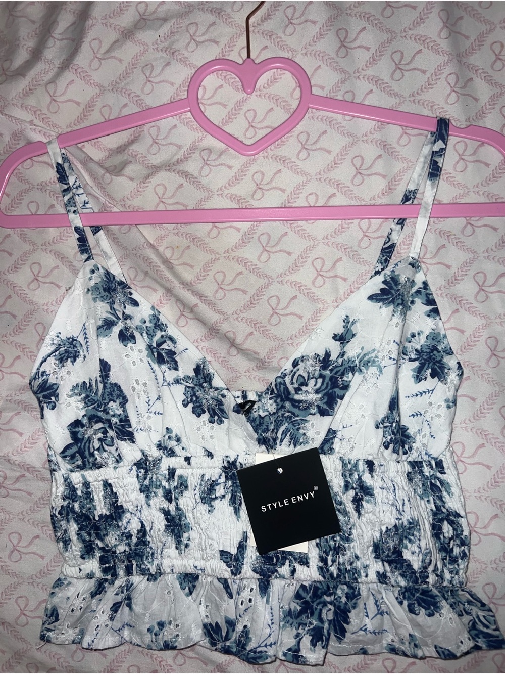 Blue Floral Smocked Ruffle Cami Top Y2K Cottagecore NWT